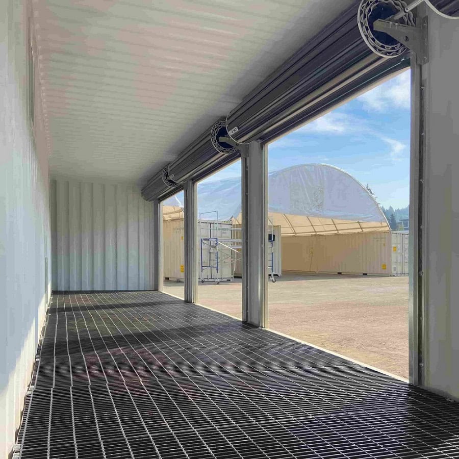 40’HC “CONTAINMENT CUBE” with 4 x Roll Up Doors - Charlie Container Crew Pty Ltd