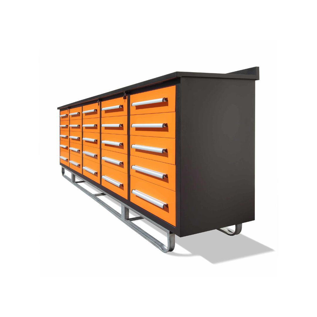 M&B | 10’ Workbench Cabinet with 25 Drawers - Charlie Container Crew Pty Ltd