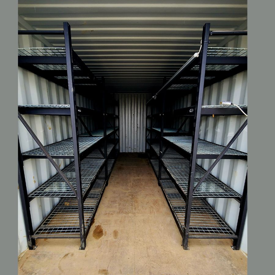 20’ New (1-Trip) Container w/ Shelving on BOTH sides - Charlie Container Crew Pty Ltd
